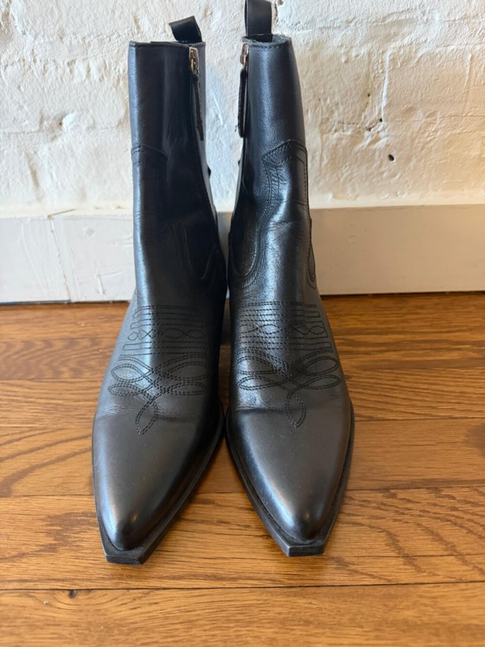 Zara Black Leather Cowboy Boots EU 39 USA 8